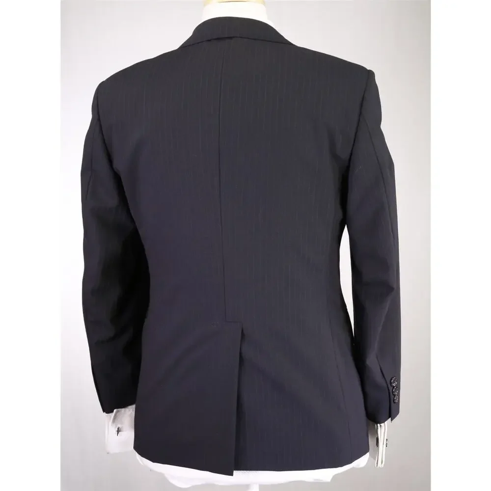 J Press Black Striped 3/2 Roll Lapel Wool Suit 34S